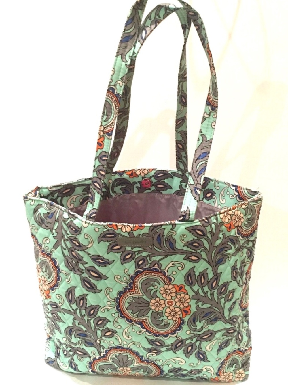 Vera Bradley Essential Tote Bag Purse Fan Flowers Pattern Green NEW